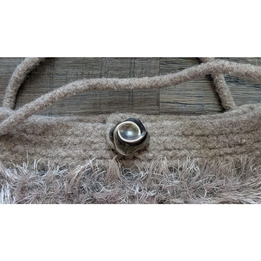 Handmade Felted Tan Marbled Bag Double Handle Top Button Closure